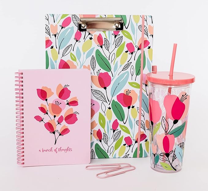 Steel Mill & Co Cute Mini Spiral Notebook, 8.25" x 6.25" Journal with Durable Hardcover and 160 Lined Pages, Pink Poppy