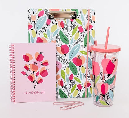 Steel Mill & Co Cute Mini Spiral Notebook, 8.25" x 6.25" Journal with Durable Hardcover and 160 Lined Pages, Pink Poppy