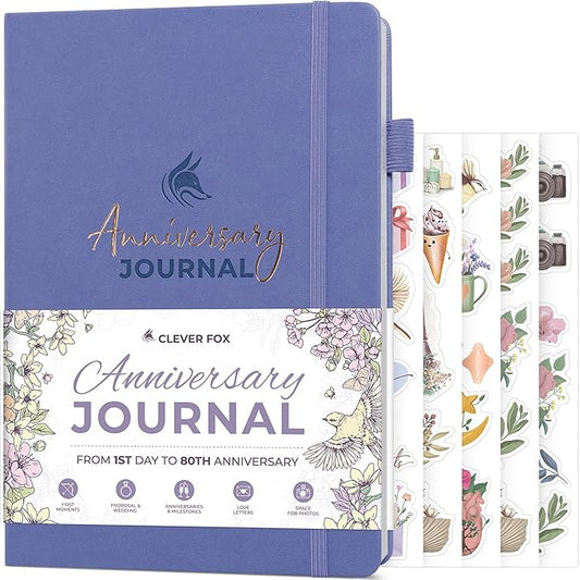 Clever Fox Anniversary Journal – Couple Memory Book & Photo Album with Writing Space – Wedding, Bridal Shower & Married Couple Gifts (Lavender)