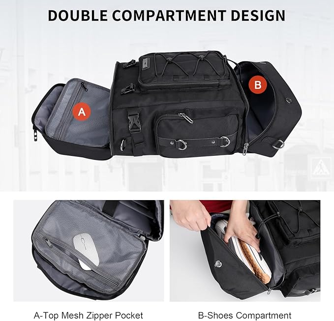 WITZMAN Travel Backpack for Men Women Carry on Bags for Airline Approved Convertible Duffle Luggage Backpack Shoe Compartment（B691 Classic Black）