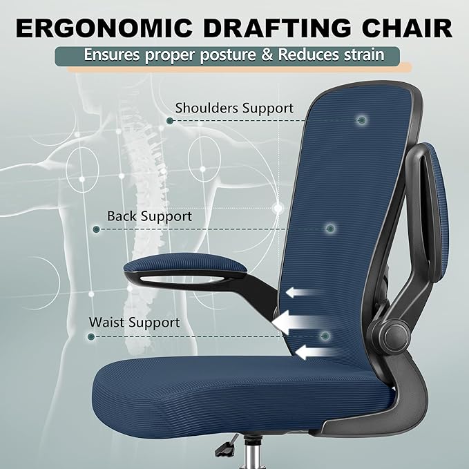 FelixKing Drafting Chair Ergonomic Tall Office Chair, Breathable Mesh Chair with Adjustable Footrest Ring Lumbar Support Flip-up Armrests, High Back Executive Comfy Task Computer Chair for Home Office