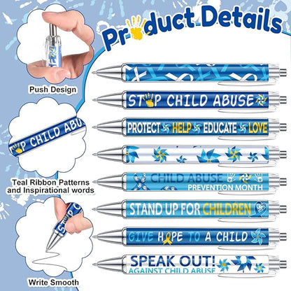 48 Pcs Child Abuse Awareness Pens Blue Ribbon Pinwheel Ballpoint Pens Bulk Child Abuse Prevention Awareness Pens for Love Support Events Charity Abuse Prevention Awareness Month