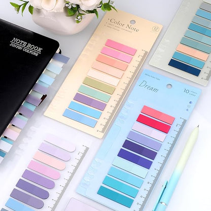 2000Pcs Sticky Tabs with Ruler, 10 Pack Index Tabs, Post It Sticky Notes, Repositionable Book Flags Strip Index Tabs Clear Page Markers for Office School Reading Highlights Classifying