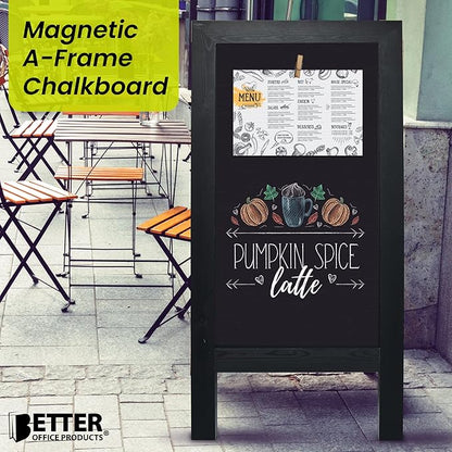 Better Office Products Magnetic A-Frame Chalkboard Sign, Extra Large 20" x 40", Standing Chalkboard Easel, with Chalk Marker + Chalk & Eraser, Sandwich Board Outdoor Sidewalk Sign,(Black)
