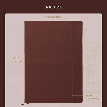 BEECHMORE BOOKS Lined Journal Notebook, 8.5 x 11.5 inch, A4 160 Lined Pages, Hardcover Leather Journals for Women, Men, Writing and Notebooks for Work - 120 GSM Thick Paper, Gifts Box Included (Chestnut Brown)