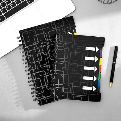 CAGIE 5 Subject Notebook for Work 240 Pages Spiral Notebooks College Ruled with Dividers Tabs A5 Small Note Book for School Office Supplies Note Taking, 5x7, Black