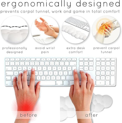 Qloud Cloud Wrist Rest Keyboard Wrist Rest for Computer Keyboard Pad, Cloud Keyboard Wrist Rest, Wrist Pad for Keyboard, Memory Foam, Non Slip Base, Comes with Mouse Pad - Soft Gray