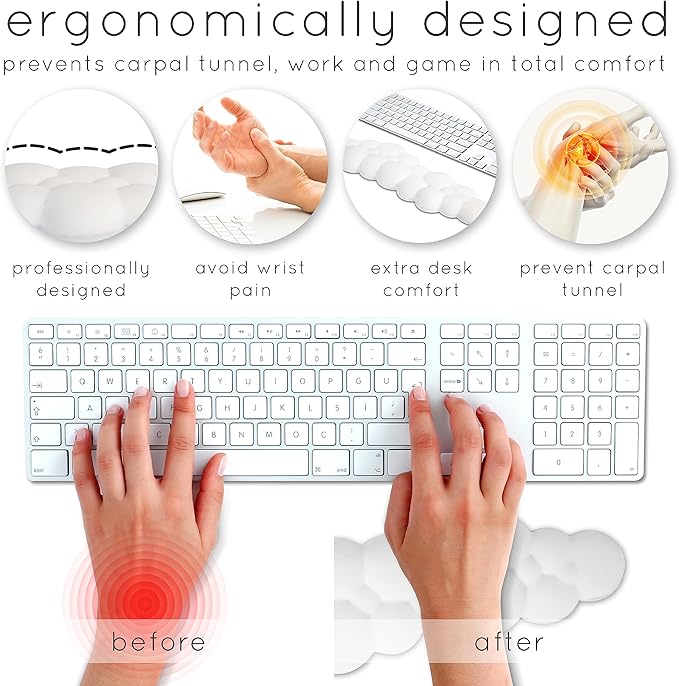 Qloud Cloud Wrist Rest Keyboard Wrist Rest for Computer Keyboard Pad, Cloud Keyboard Wrist Rest, Wrist Pad for Keyboard, Memory Foam, Non Slip Base, Comes with Mouse Pad - Pastel Green