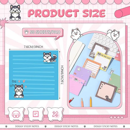 9 Pads Cute Sticky Notes Cartoon Animal Self Stick Notepads 3x3 Inches Notes Adhesive Memo Pad Office Decor Gifts for Students School Office Meeting (Dog)