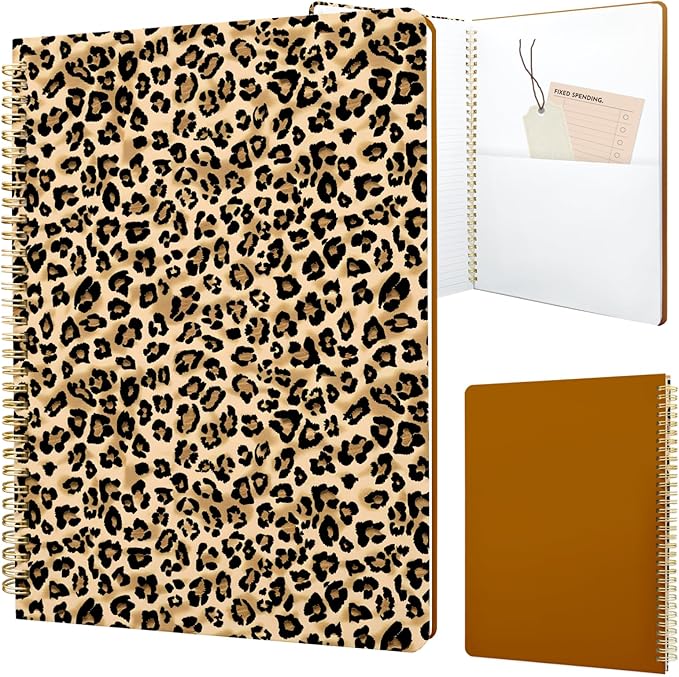 Cute Spiral Notebook journal A4 Aesthetic Pretty Design for Women Girls Kawaii with Pocket, 8.5 x 11 inch, Lined, Leopard