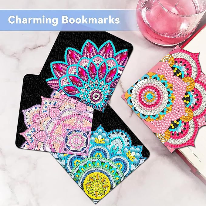 Diamond Art Bookmark Shape Rhinestone Bookmark Crystal DIY Diamond Drawing Bookmark Diamond Art by Number Embroidery Painting Bookmark for Arts Crafts Gift (Lotus 6)