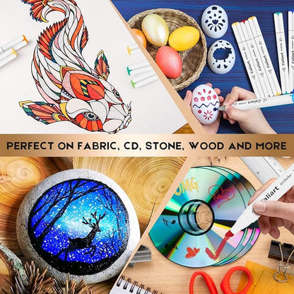 Caliart 51 Colors Brush & Fine Alcohol Markers for Adult Coloring Book, Dual Tip Artist Sketch Art Markers, Aesthetic Cute Preppy Stuff School Supplies, Pens for Lettering Drawing Cards Planner