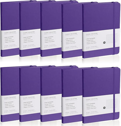 Lined Journal Notebook, 10Pack(Purple), 160 Pages, Medium 5.7 inches x 8 inches - 100 gsm Thick Paper, Hardcover
