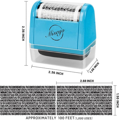 Miseyo Wide Identity Theft Protection Roller Stamp Set - Blue (3 Refill Ink Included)