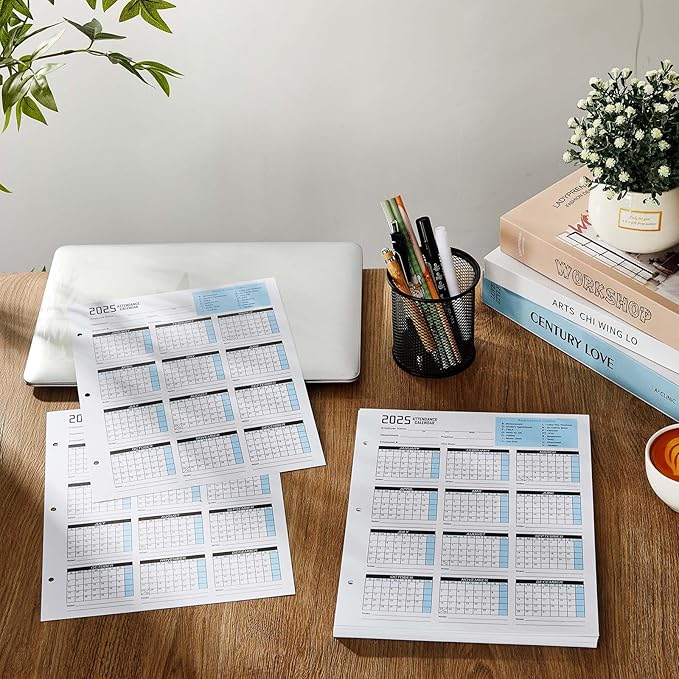 Gueevin 50 Sheets 2025 Attendance Calendar 8.5x11 Inch Attendance Calendar Cards Work Employee Tracker for 3 Hole Binder Folders Time Cards for Employee Office Manager Hr Record(Blue)