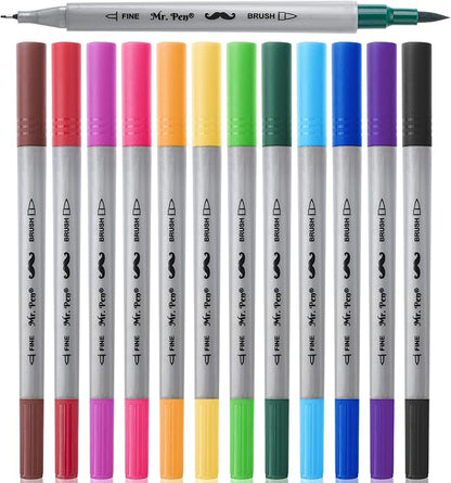 Mr. Pen- Dual Tip Brush Pens, 12 Colors, Art Markers for Kids Adults Coloring