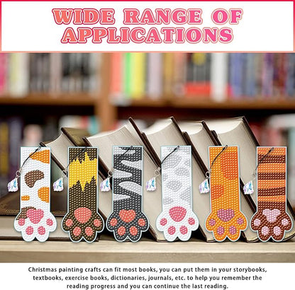 pigpigboss Paw Bookmark Diamond Painting Set 6 PCS PVC Cute Animal Paw Diamond Painting Bookmark with Pendant Diamond Painting Bookmark for Adult Book Decor Gift