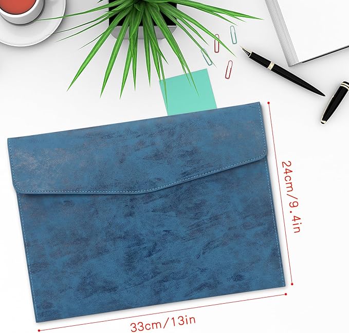 Toplive Document File Folder, Waterproof Thin PU Leather A4 Envelope Folder File Document Organizer Storage Case, Filing Envelope Folder with Magnetic Closure, Ash Blue