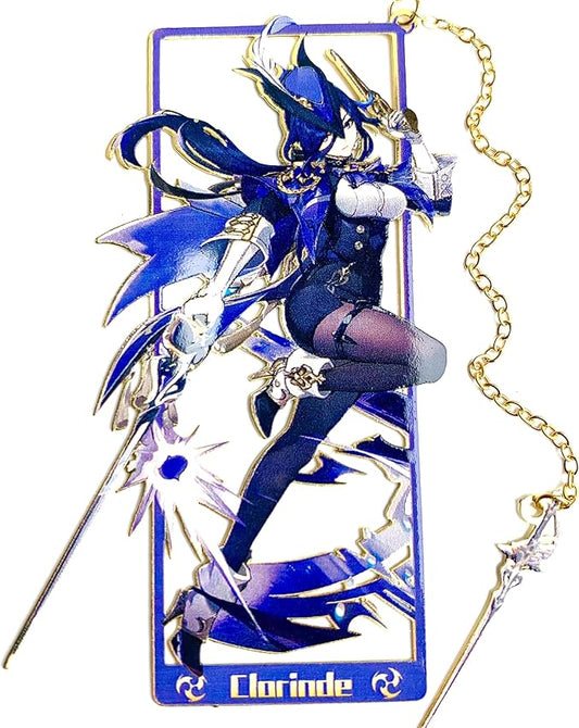 Genshin Impact Clorinde Metal Bookmark - Anime Figure Merch with 3D Display Box - Birthday Gifts for Fans Friends Gamer Book Lovers - Zllada
