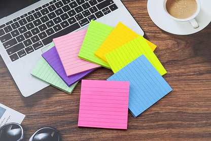 8 Pads Lined Sticky Notes 4x4 in Post, 8 Colors Self Sticky Notes Pad Its, Bright Stickies Colorful Big Square Sticky Notes for Office, Home, School, Meeting, 50 Sheets/Pad