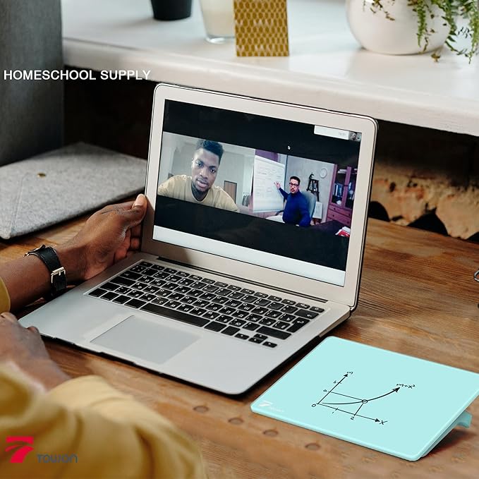 Teal Blue Mini Desktop Pure Glass Whiteboard, Small Slope Slick Desk Whiteboard Glass, Desk White Board, Desktop White Board Dry Erase, Stenography Artifact for Office Home Schooling Décor, 8x6 Inches