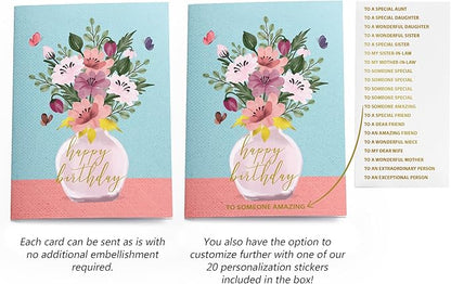 Dessie 30 Unique Gold Foil Birthday Cards for Women with Envelopes, Sealing Stickers and Personalized Gold Foil Lettering. Birthday Cards for Her