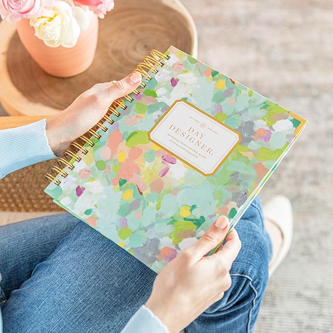 Day Designer 2025 Daily Planner – Premium Planner for Stylish Organization. Combines Monthly Calendar, Hourly Schedule, To-Do List, Gratitude, Goal Setting, Inspirational Quotes, Stickers & More. Elegant laminated Cover with Gold Accents (Monet)