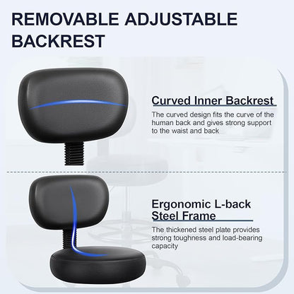 Drafting Chair with Backrest – Adjustable Foot Rest Rolling Stool with Wheels, PU Leather Swivel Stool for Office Spa Studio Lab Counter Salon Home Work Bar Kitchen Shop(Black)