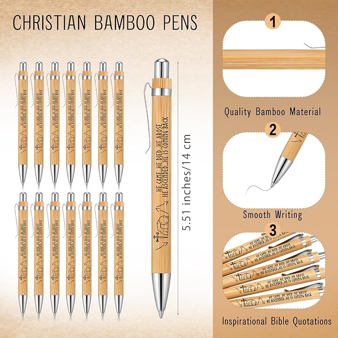 50 Sets Religious Bible Verse Gifts Bulk Christian Bookmarks Inspirational Bamboo Pens Easter Gifts for Men Women Sunday School Church Activities