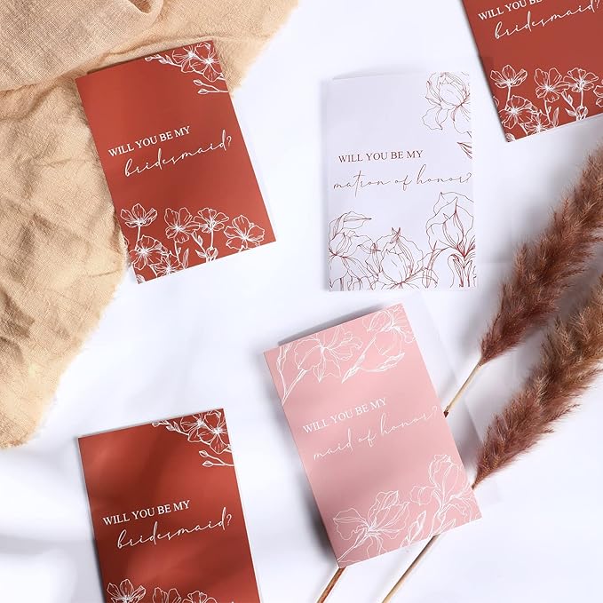 Spakon 16 Pcs Will You Be My Bridesmaid Cards with Envelopes Watercolor Greenery Floral Bridal Proposal Maid of Honor Matron of Honor Invited Favor for Bridal Shower Wedding (Elegant Flower)