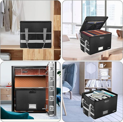 ENGPOW File Box with Lock, Fireproof Document Box with Inserts,Collapsible File Storage Organizer Box Filing Box with Handle,Portable Home Office Safe Box for Hanging Letter/Legal Folder,2 Pack
