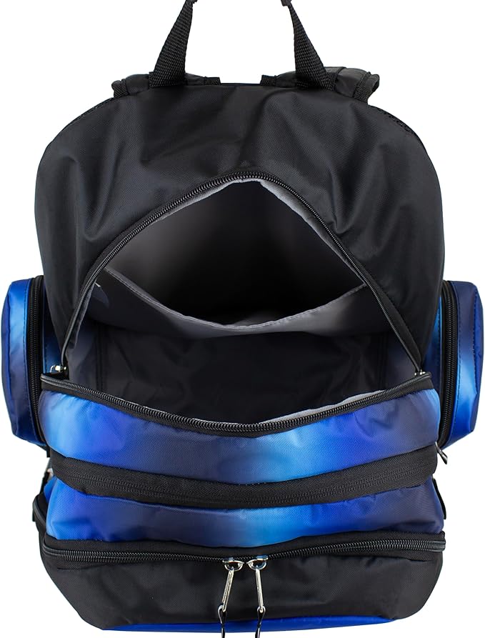 Eastsport Extra Large Backpack Expandable Oversized For Travel Hiking Work Camping Sports Outdoors With Drawstring Bag 18x13.5x9.5 Mochila De Viaje Blue Ombre Black