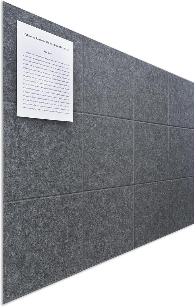 Large Felt Bulletin Board(48" x 36"),Cork Board Alternative,12 Pack Felt Wall Tiles with Safe Removable Adhesive Tabs,Notice Pin Board/Message Board/Vision Board for Office, School & Home