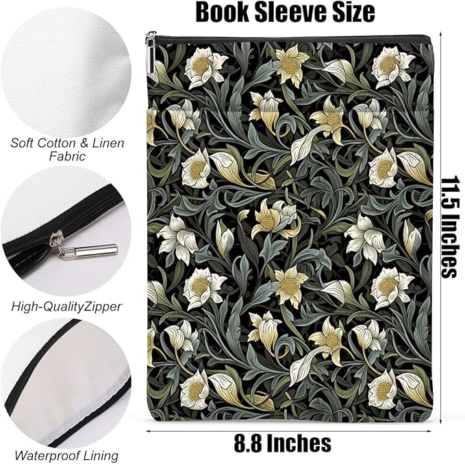 Botanical Book Sleeve, Classic Flower Book Covers for Paperbacks, Floral Book Pouch Book Protector, Book Lovers Gifts for Women Girls Niece, Book Accessories Book Club Gifts Christmas Birthday Gifts