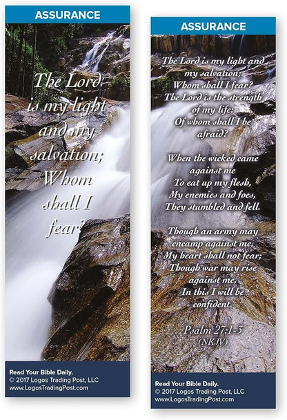 Christian Bookmark with Bible Verse, Pack of 25, Assurance Themed, The Lord is My Light and My Salvation Bookmarks, Psalm 27:1-3