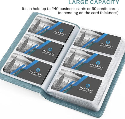 MaxGear Business Card Organizer, 240 Cards Book Portable Business Card Holder for Men & Women, Professional PU Credit Cards Binder File Storage, Gray Blue