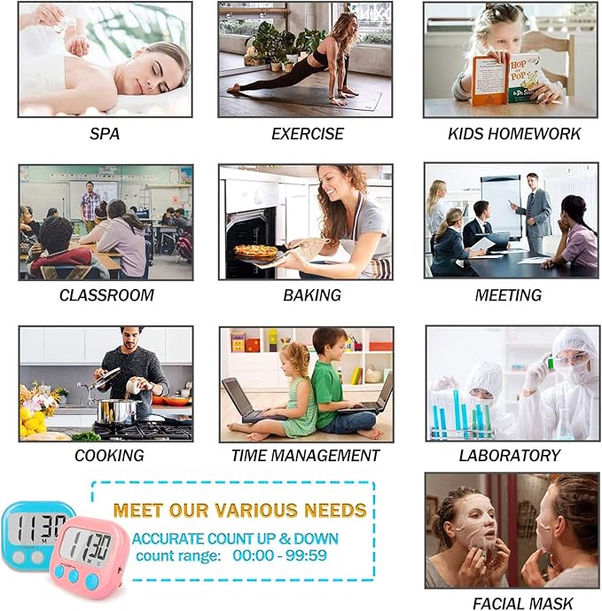 Classroom Timers for Teachers Kids Large Magnetic Digital Timer 4 Pack Blue Pink