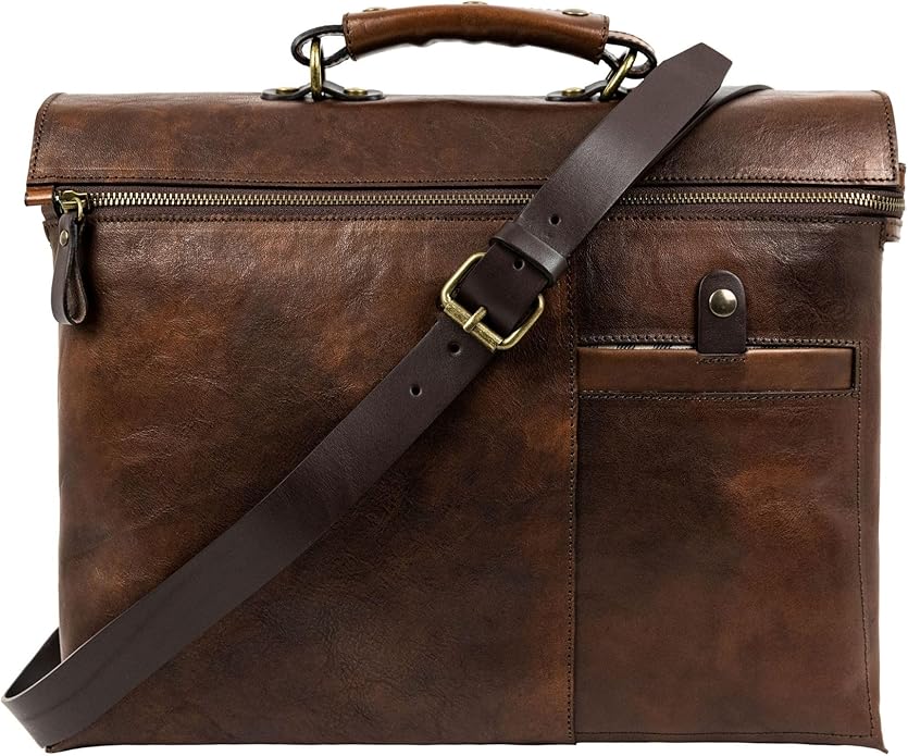Time Resistance Leather Briefcase Laptop Bag for Men and Women from Full Grain Italian Leather