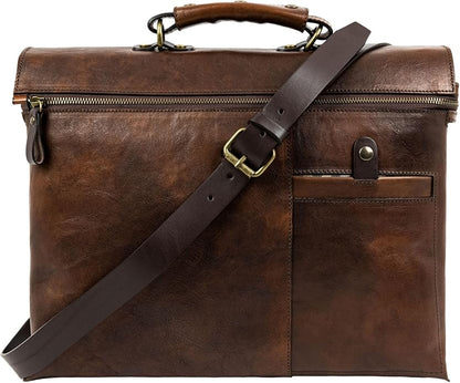 Time Resistance Leather Briefcase Laptop Bag for Men and Women from Full Grain Italian Leather