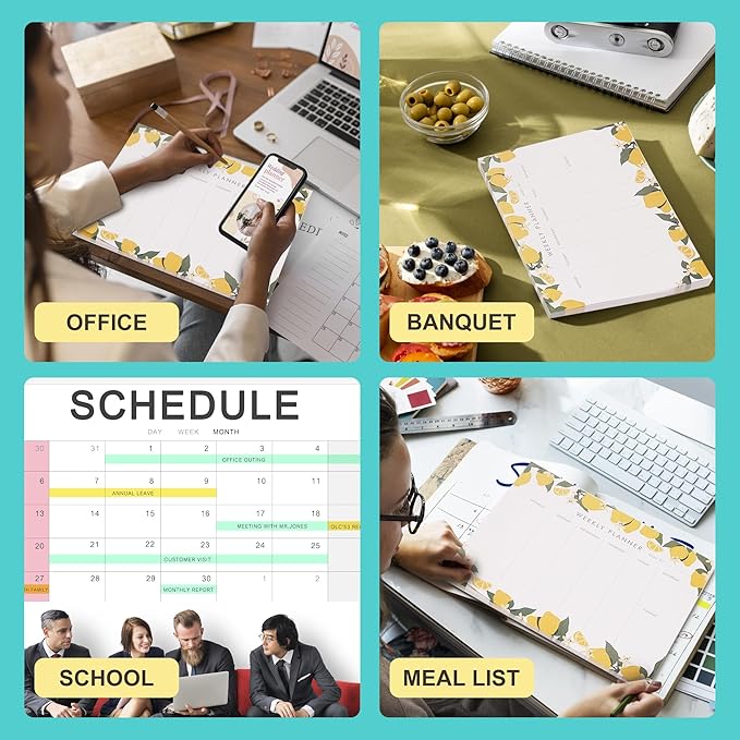 Weekly Planner Notepad Tear Off Set of 2 Weekly Calendar Pad 52 Undated To Do List Notepad Sheets Desk Planner Planning Pads Productivity Tracker for Work Goals Notes Schedule Ideas, Yellow