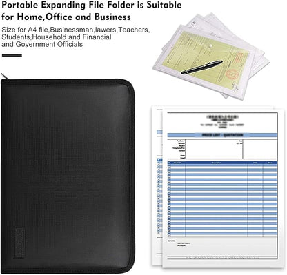 ENGPOW Fireproof Expanding File Folder with 13 Multicolored Pockets A4 Size Document Organizer with Color Labels Zipper Closure Non-Itchy Silicone Coated Portable Filing Pouch(14.3" x 9.8")