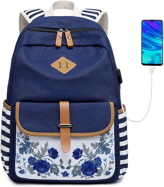 Goldwheat Canvas Backpacks for Girls with USB Charging Port School Bookbag