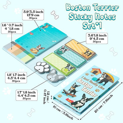 I Just Really Like Boston Terrier Sticky Notes Set, 550 Sheets, Cute Boston Terrier Self-Stick Notes Pads Animal Divider Tabs Bundle Writing Memo Pads Page Marker Back to School Office Supplies