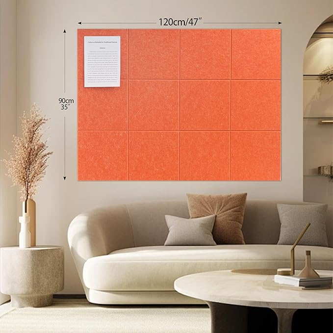 Large Felt Bulletin Board(48" x 36"),Cork Board Alternative,12 Pack Felt Wall Tiles with Safe Removable Adhesive Tabs,Notice Pin Board/Message Board/Vision Board for Office, School & Home