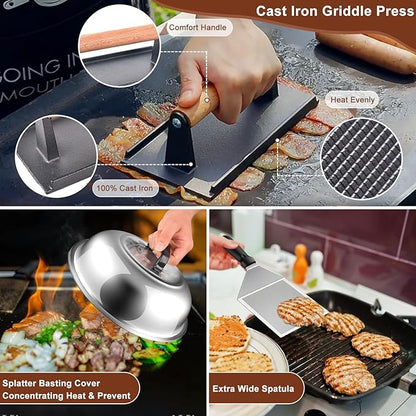 Blackstone Griddle Accessories Kit, 27Pcs Grilling Accessories Set for Blackstone and Camp Chef, Flat Top Grill Accessories Set with Spatulas, Scraper, Grill Press, Basting Cover for BBQ