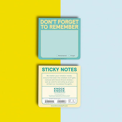 1-Count Knock Knock Don't Forget to Remember Sticky Note Pad, to Do List Notes, 3 x 3-Inches, 100 Sheets Each (Pack of 2)