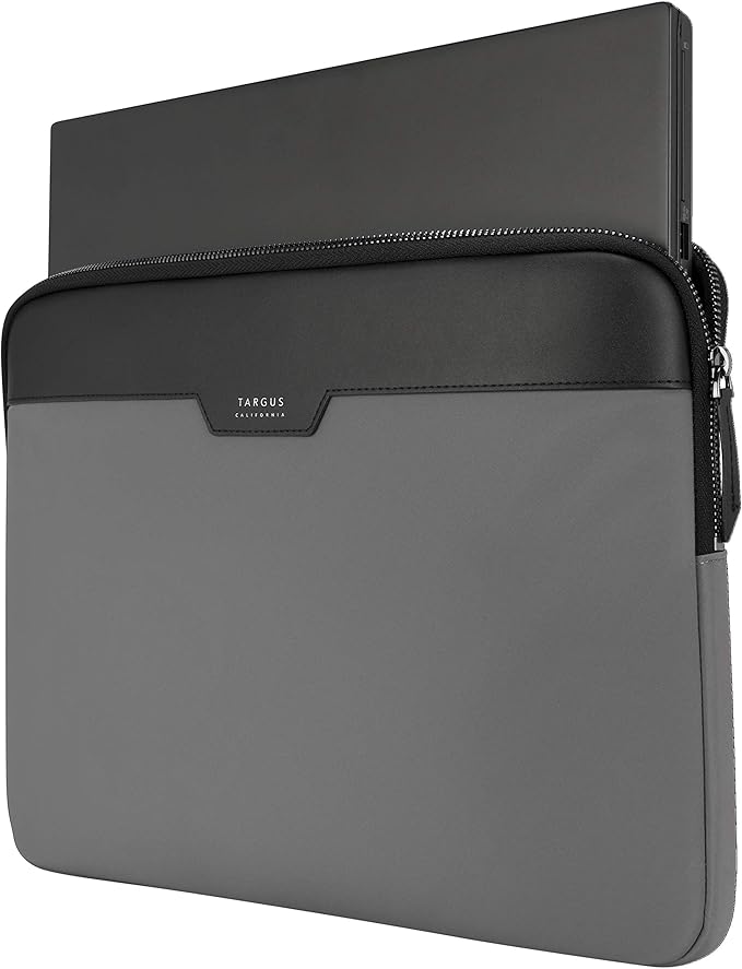 Targus Newport Modern Style Sleeve with Durable Water-Repellent Nylon, Back Zip Pocket Pouch, Protective Slipcase fits 11-12-Inch Laptop/Notebook, Gray (TSS100104GL)