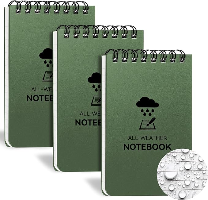 3 Pack Waterproof Notebook, 3 x 5 Pocket Notepad, All Weather Small Pocket Notebook Stone Paper, Mini Spiral Notepad Police Notepad 100 Lined Pages for Outdoor Office