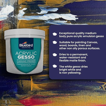 Bluebird Heavy Gesso Primer for Acrylic Painting, White, 513ML / 28.2Oz Full Tub, Gesso Surface Prep Medium For Acrylic Paint and Oil Paint
