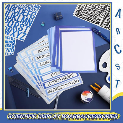 42 Sheets Science Fair Board Supplies 24 Self Adhesive Presentation Science Subtitles 9 Fair Project Titles 9 Personalized Letter Sticker Supplies for Classroom Office(Blue Style)